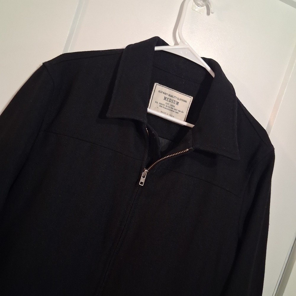 Y2K Vintage Old Navy Harrington Jacket Mens M Blk Wool Blend Full Zip Outerwear